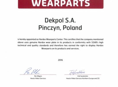 Dekpol dołączył do sieci Hardox Wearparts