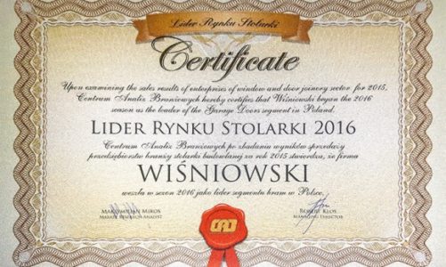 WIŚNIOWSKI ponownie LIDEREM RYNKU STOLARKI